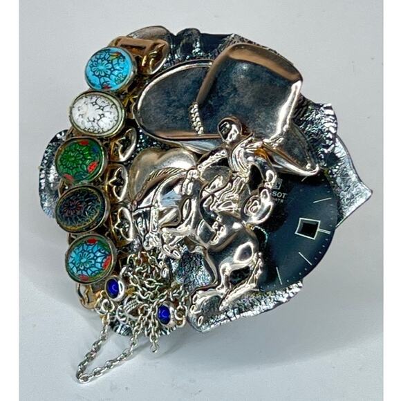 VINTAGE Cowboy Western HANDMADE Silver Brooch Pin #577 "Heart of a Champion" - Picture 6 of 9